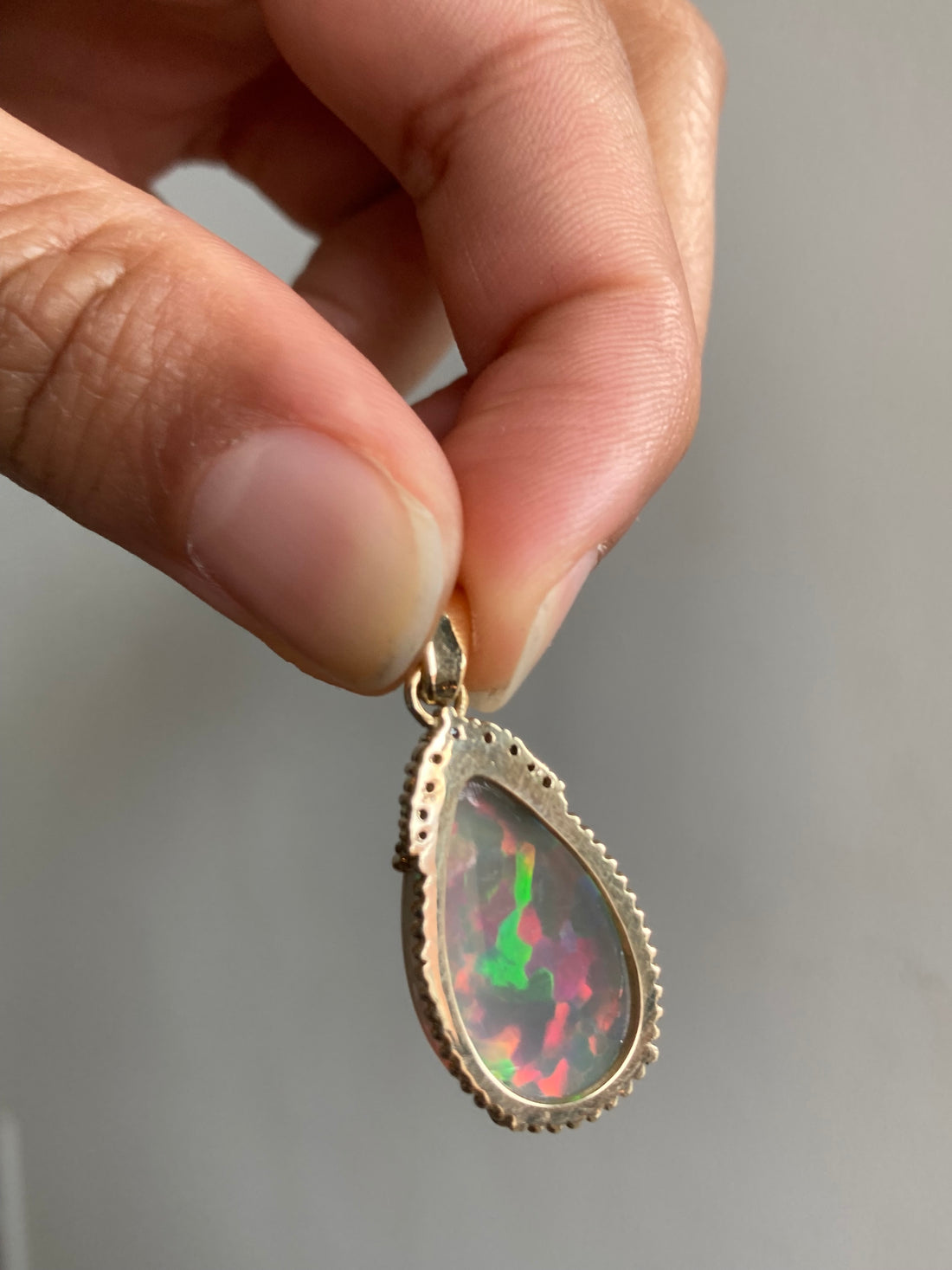 14k Ethiopian Honeycomb Opal and Diamond Pendant