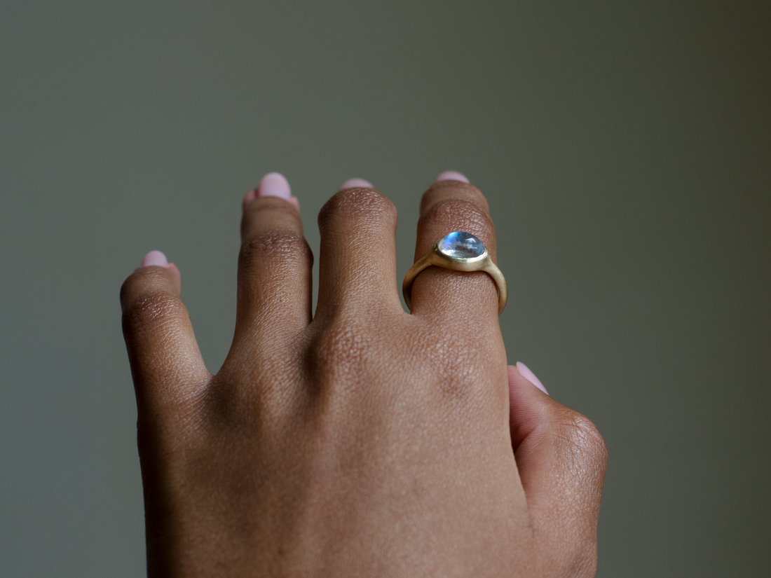 14k Matte Moonstone Ring