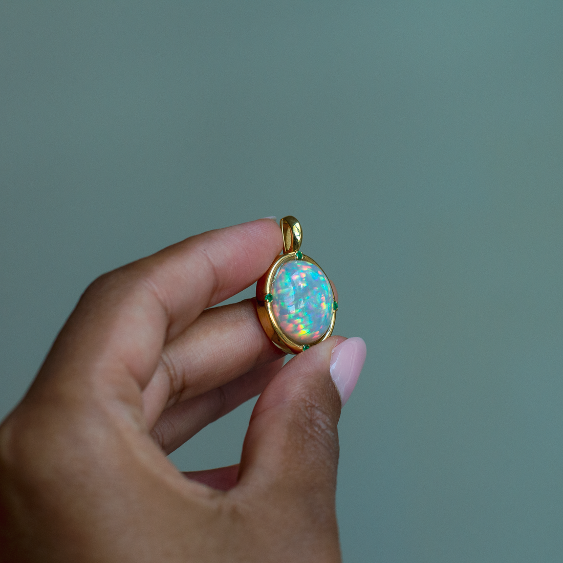 14k Opal and Emerald Pendant