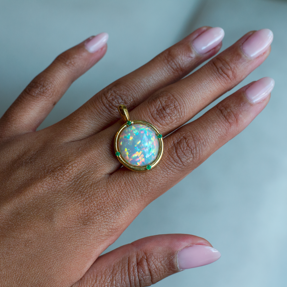 14k Opal and Emerald Pendant