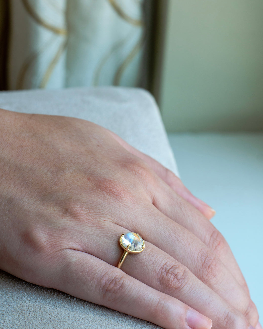 14k Moonstone Ring with Milgrain