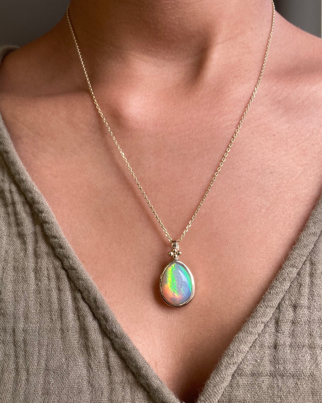 14k Ethiopian Honeycomb Opal Pendant with Gold Granules