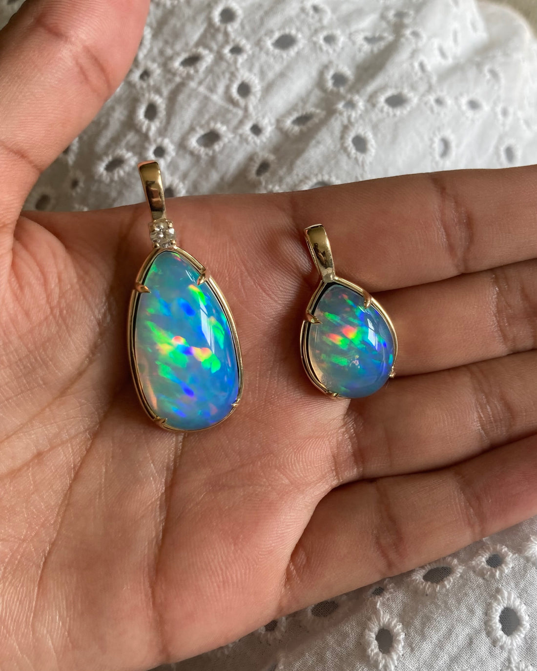 The Azul Grand - 14k Opal and Diamond Pendant