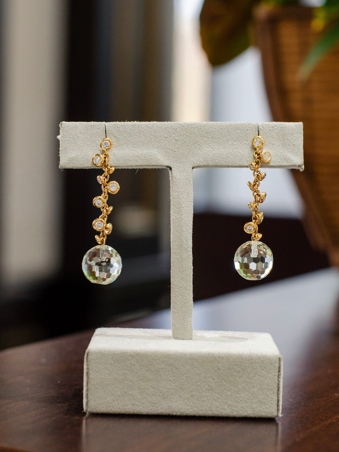 18k Prasiolite and Diamond Earrings
