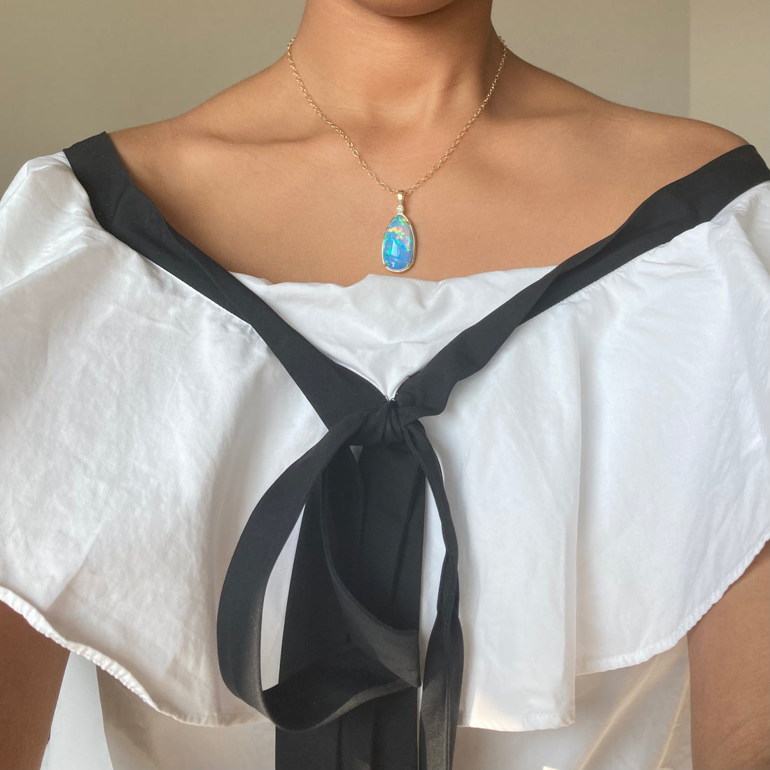 The Azul Grand - 14k Opal and Diamond Pendant
