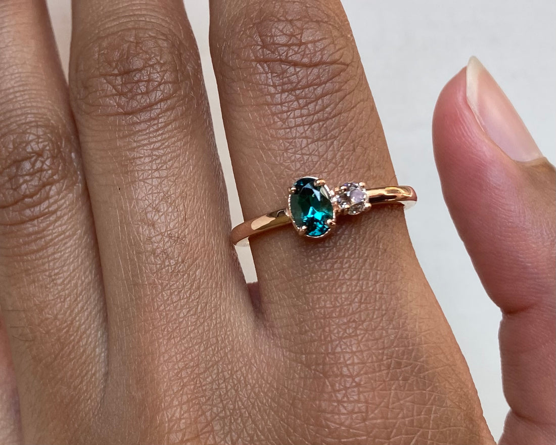 18k Indicolite Tourmaline and Diamond Ring