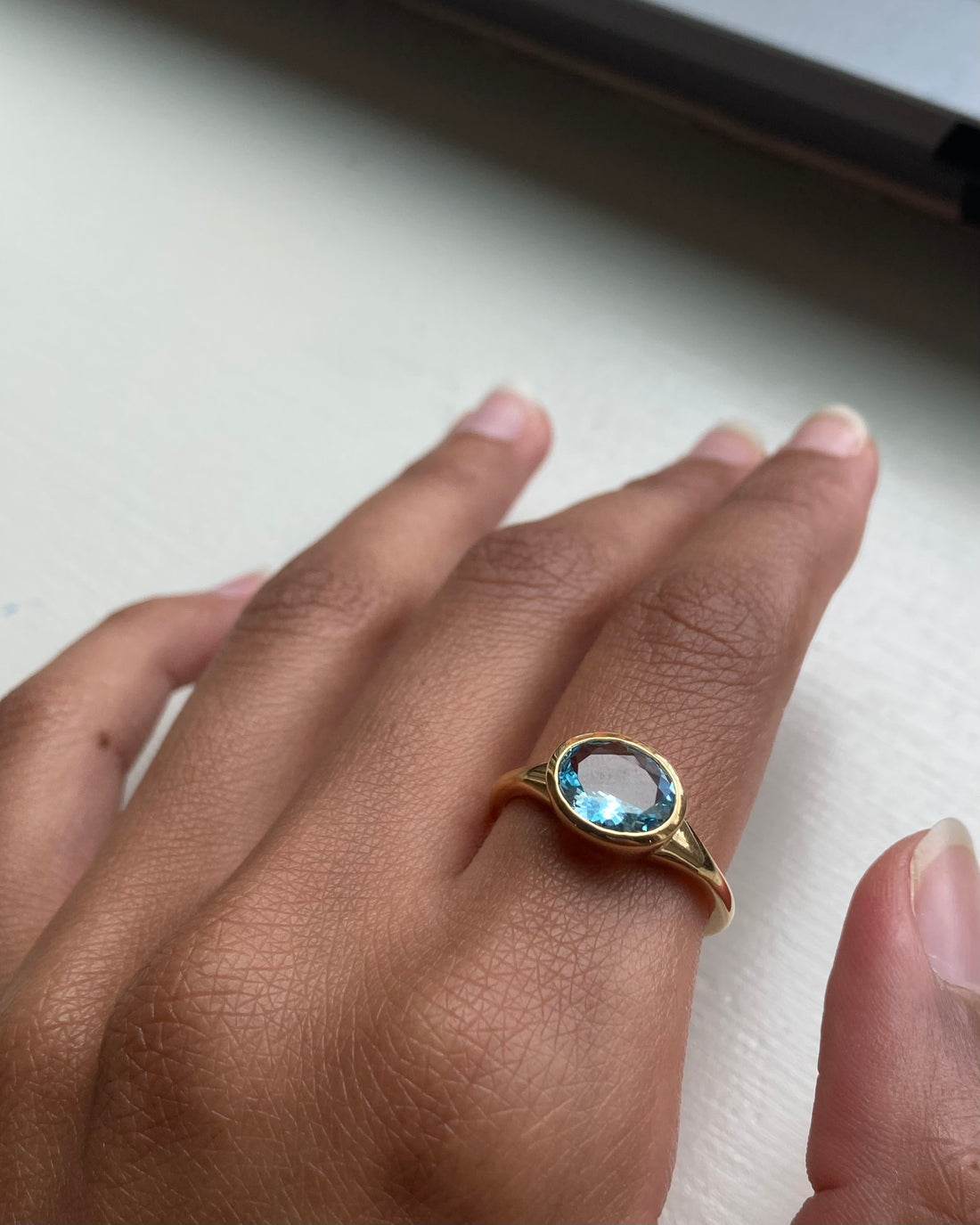 14k Aquamarine Tapered Signet Ring