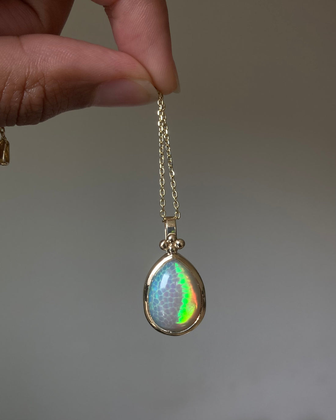 14k Ethiopian Honeycomb Opal Pendant with Gold Granules