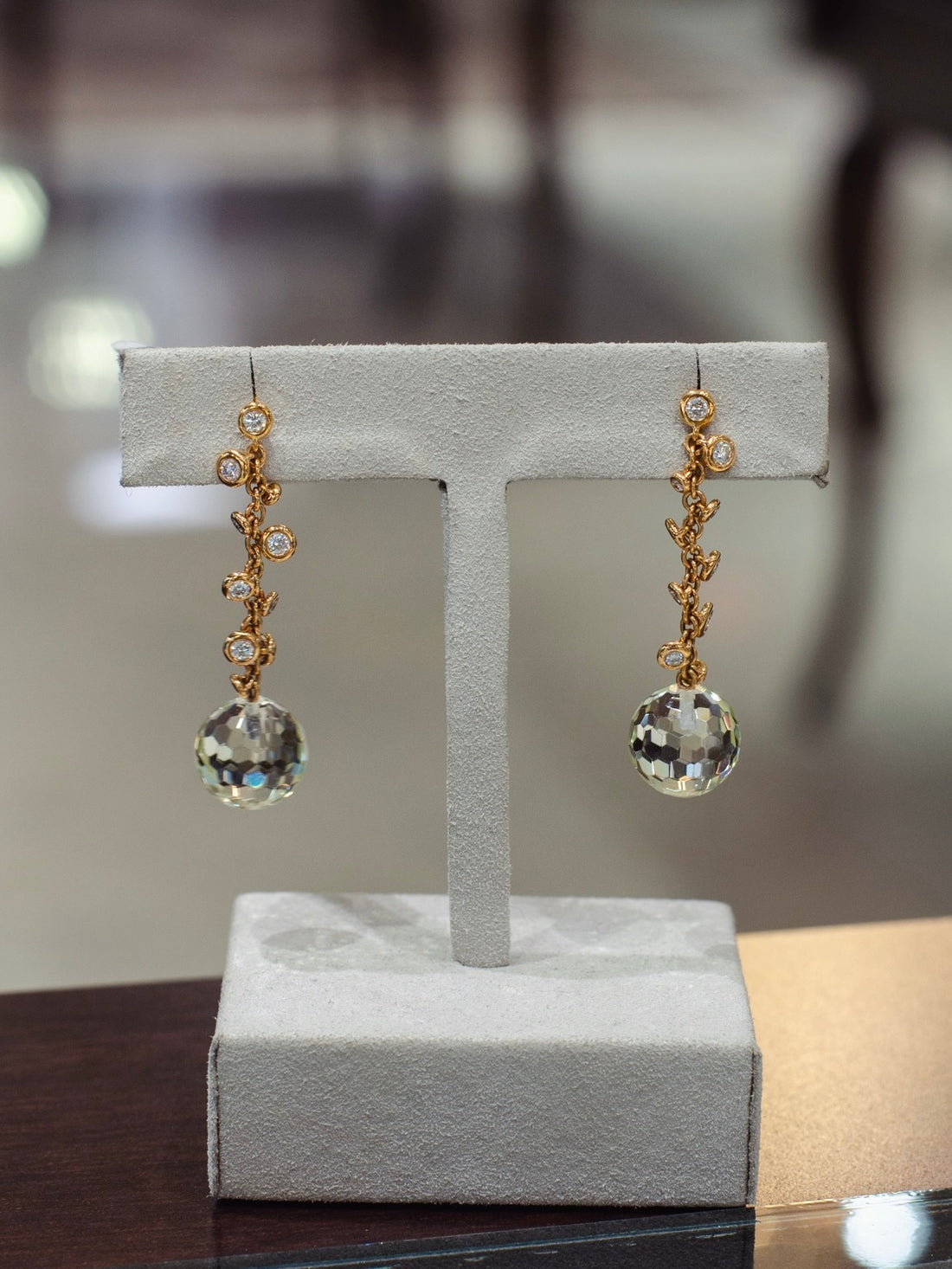 18k Prasiolite and Diamond Earrings