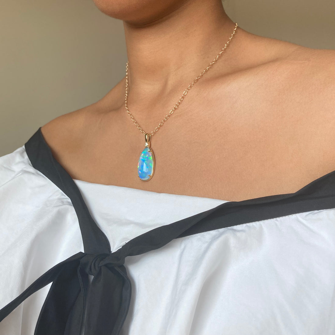 The Azul Grand - 14k Opal and Diamond Pendant
