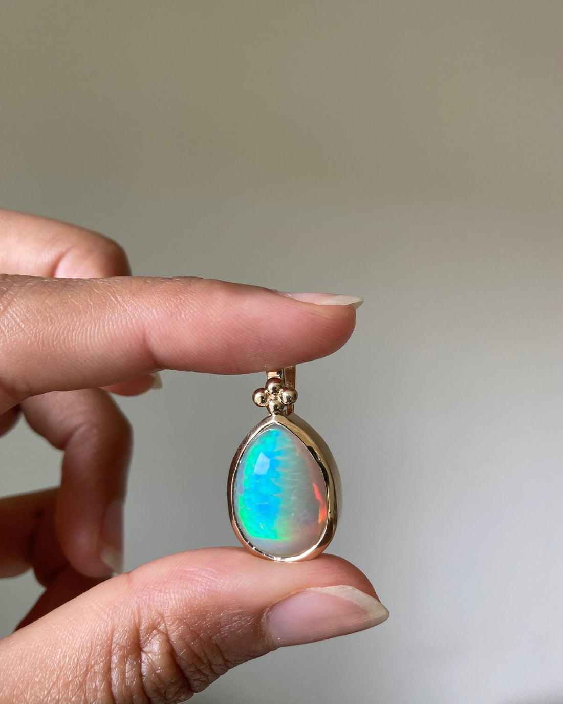 14k Ethiopian Honeycomb Opal Pendant with Gold Granules
