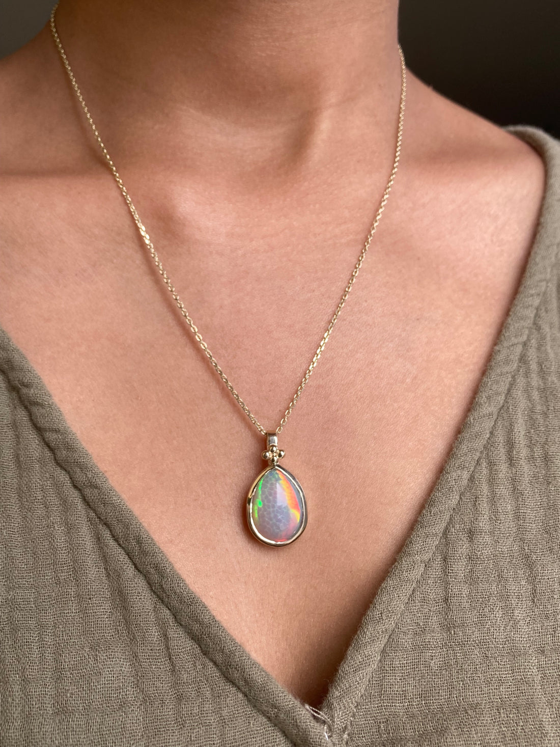 14k Ethiopian Honeycomb Opal Pendant with Gold Granules