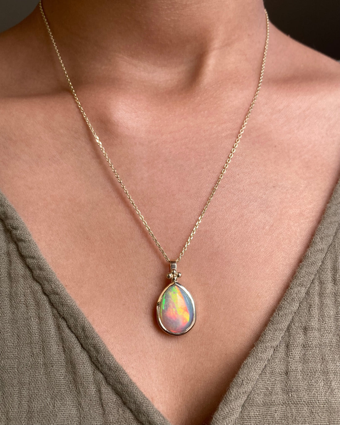 14k Ethiopian Honeycomb Opal Pendant with Gold Granules