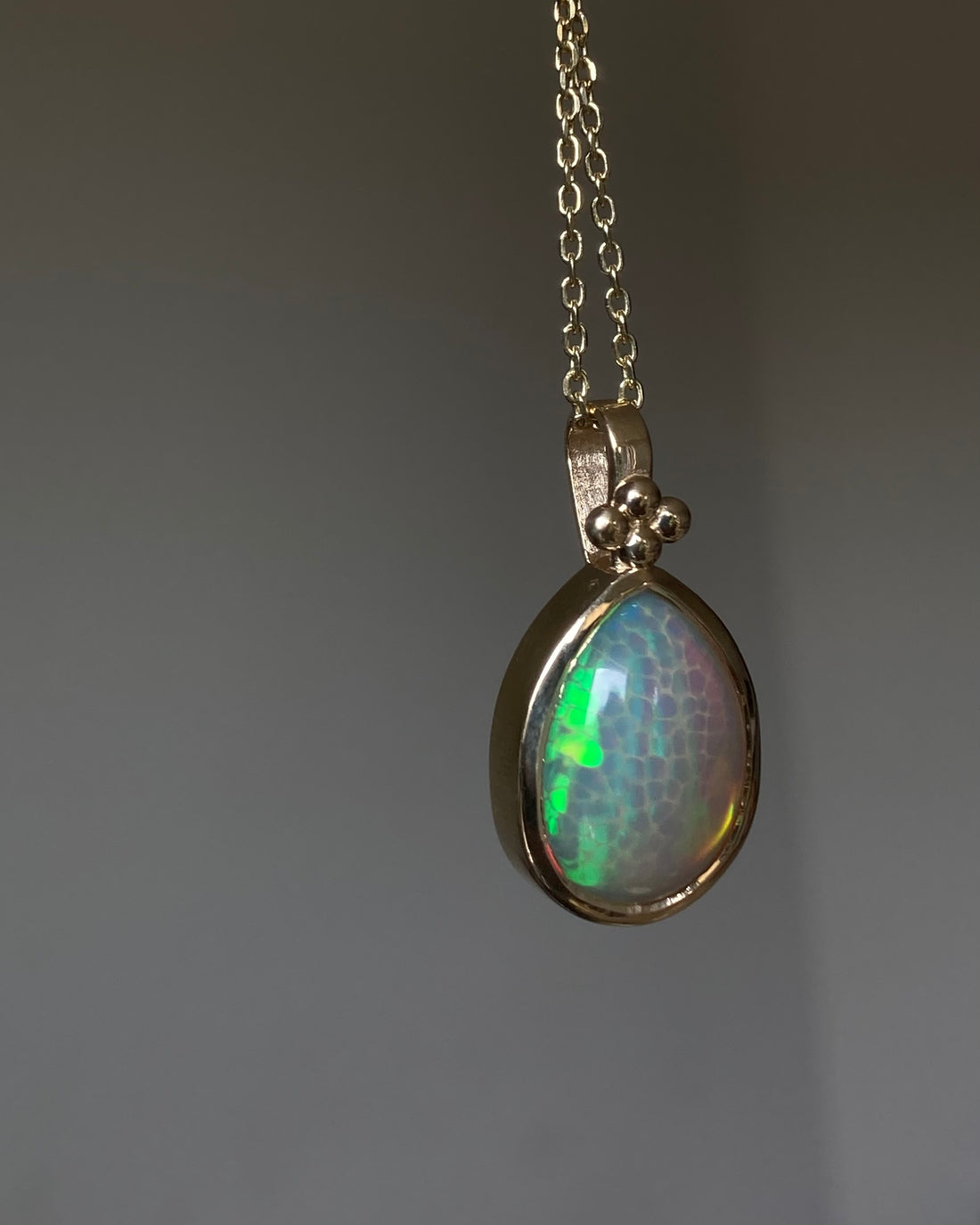 14k Ethiopian Honeycomb Opal Pendant with Gold Granules