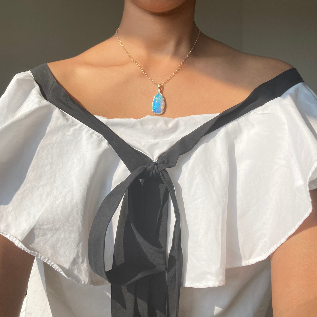 The Azul Grand - 14k Opal and Diamond Pendant