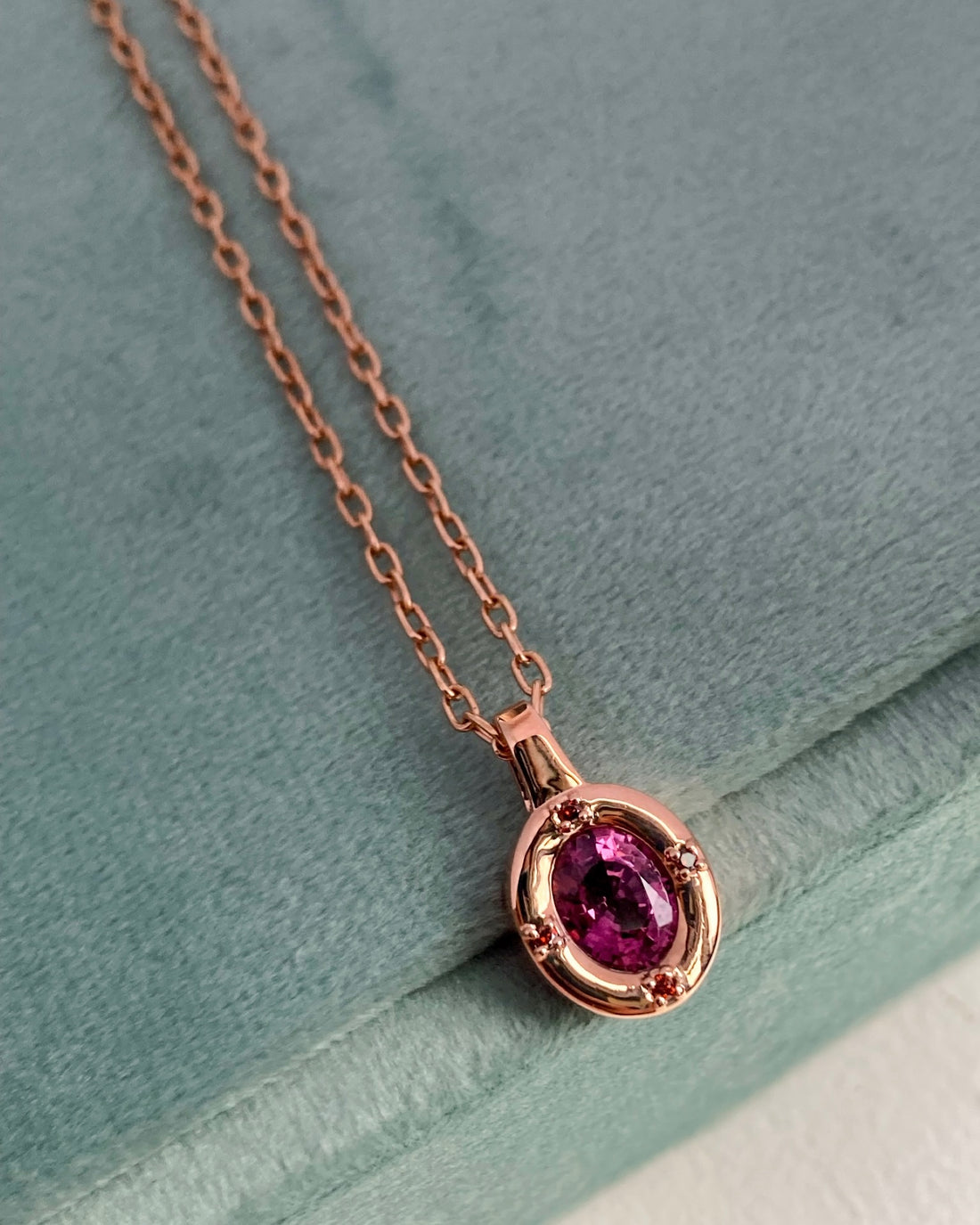 14k Pink Spinel and Orange Diamond Pendant