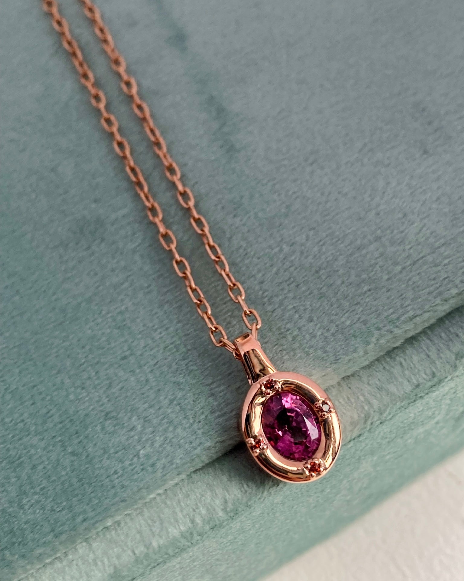 14k Pink Spinel and Orange Diamond Pendant