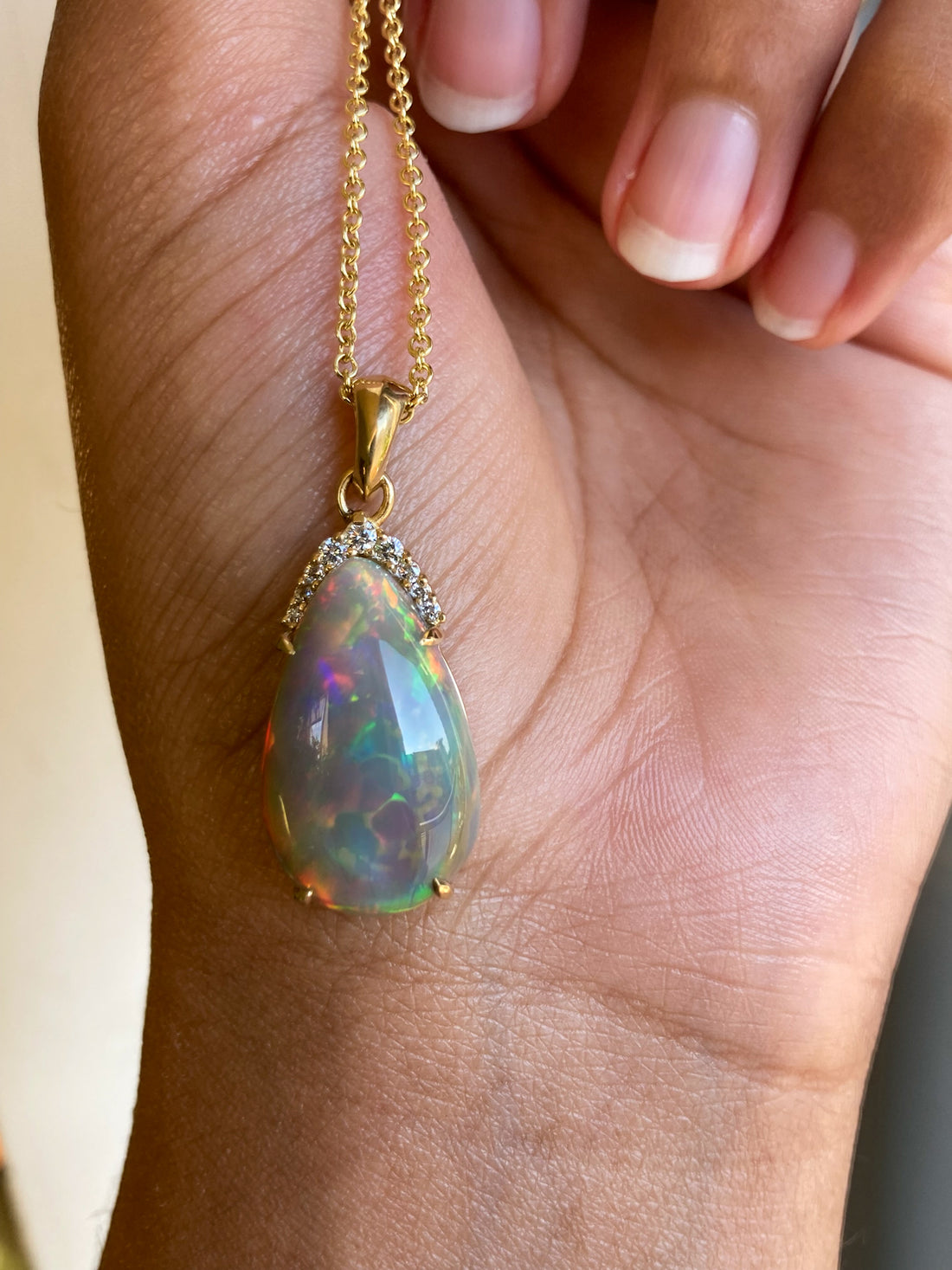 14k Opal and Diamond Pendant
