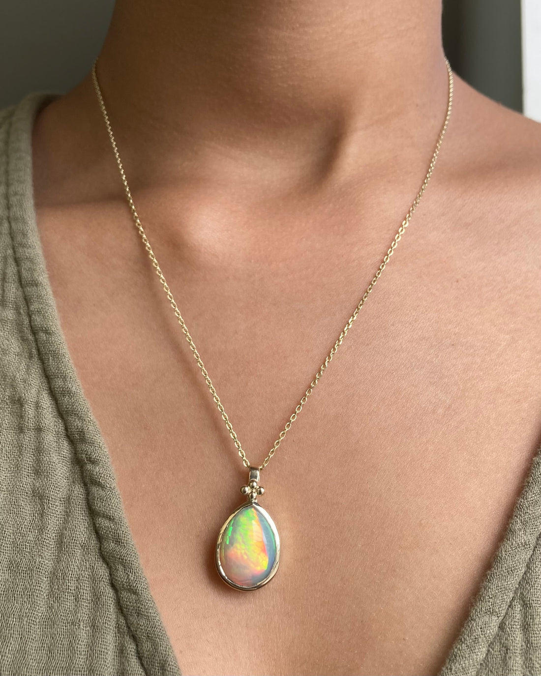 14k Ethiopian Honeycomb Opal Pendant with Gold Granules