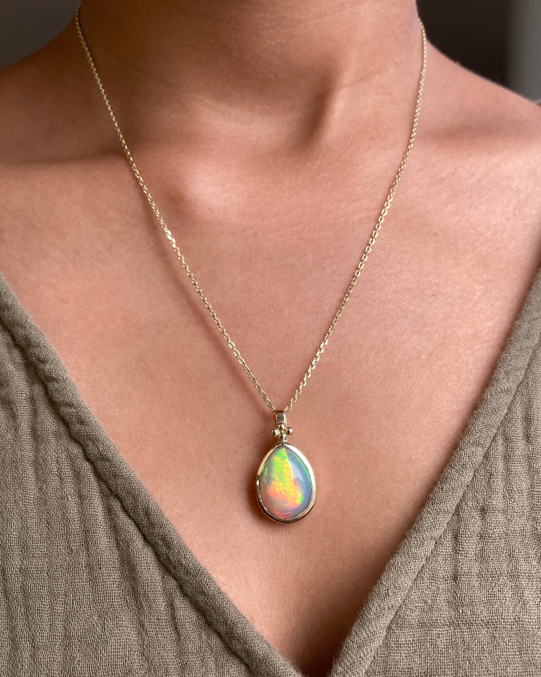 14k Ethiopian Honeycomb Opal Pendant with Gold Granules