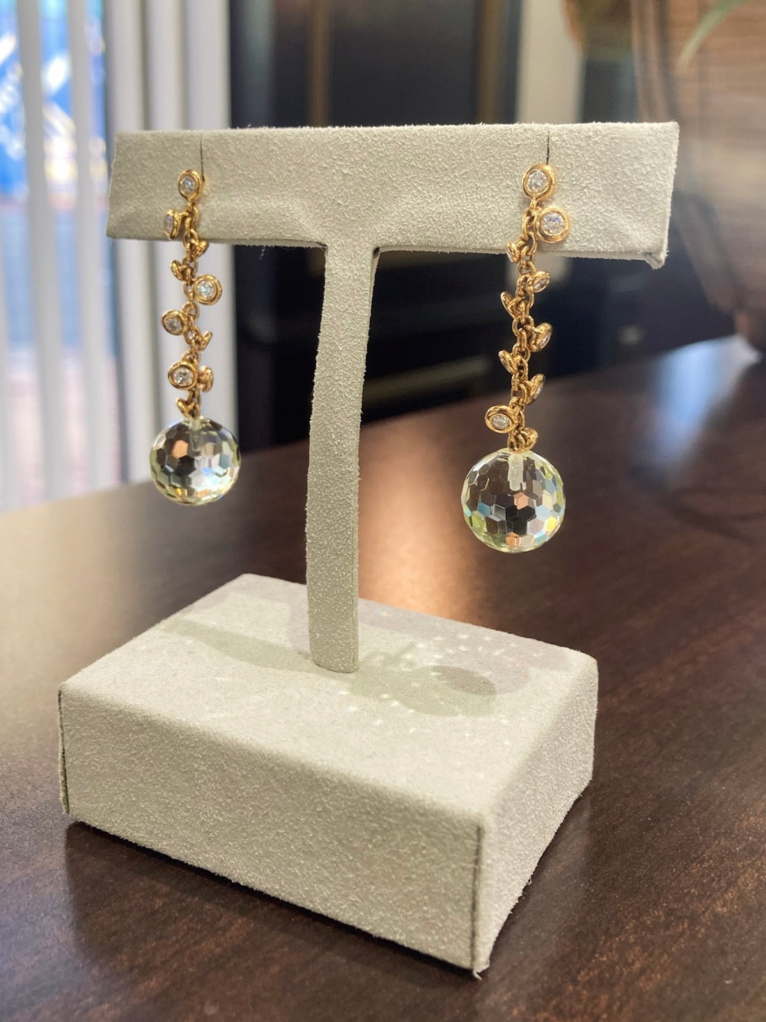 18k Prasiolite and Diamond Earrings