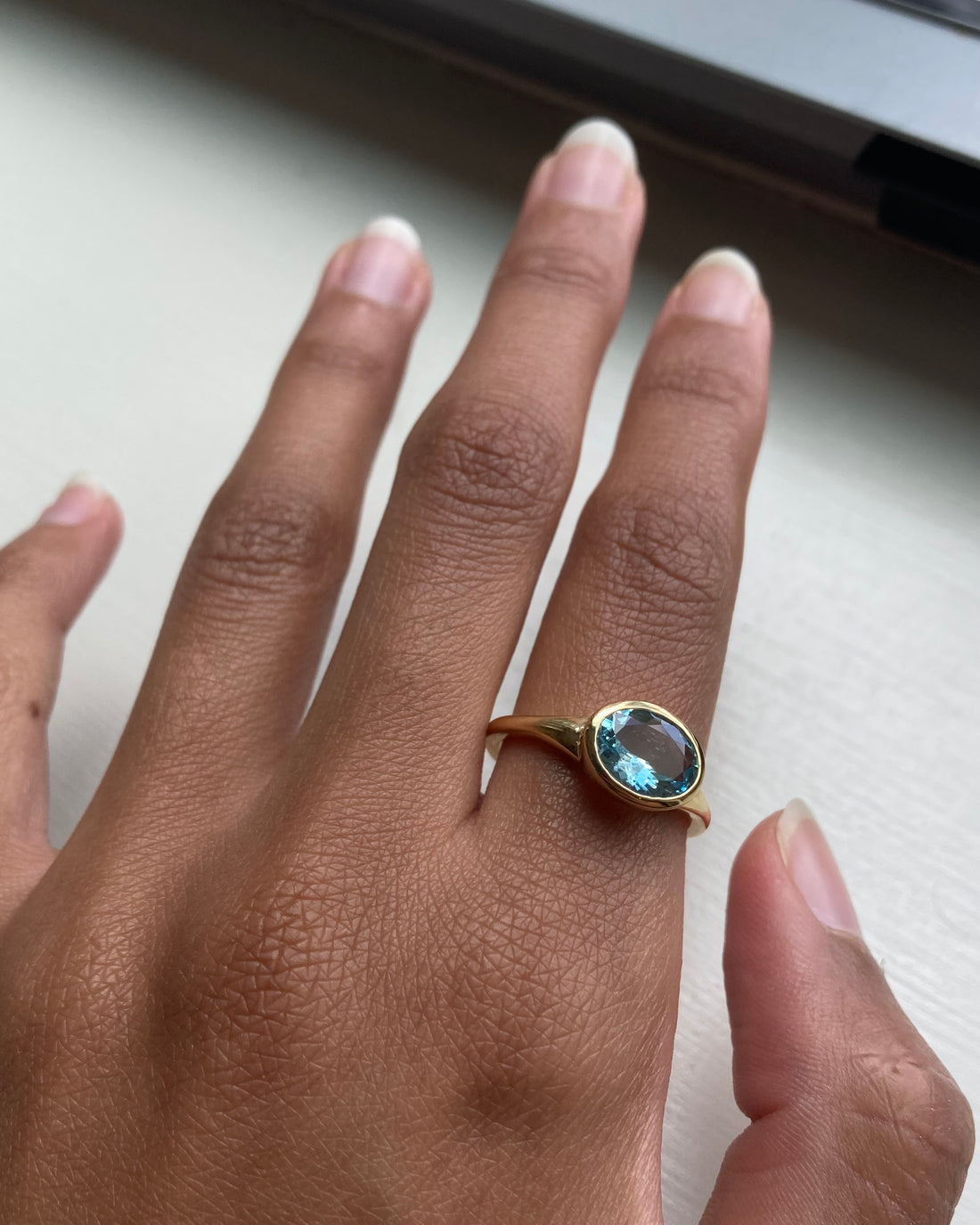 14k Aquamarine Tapered Signet Ring