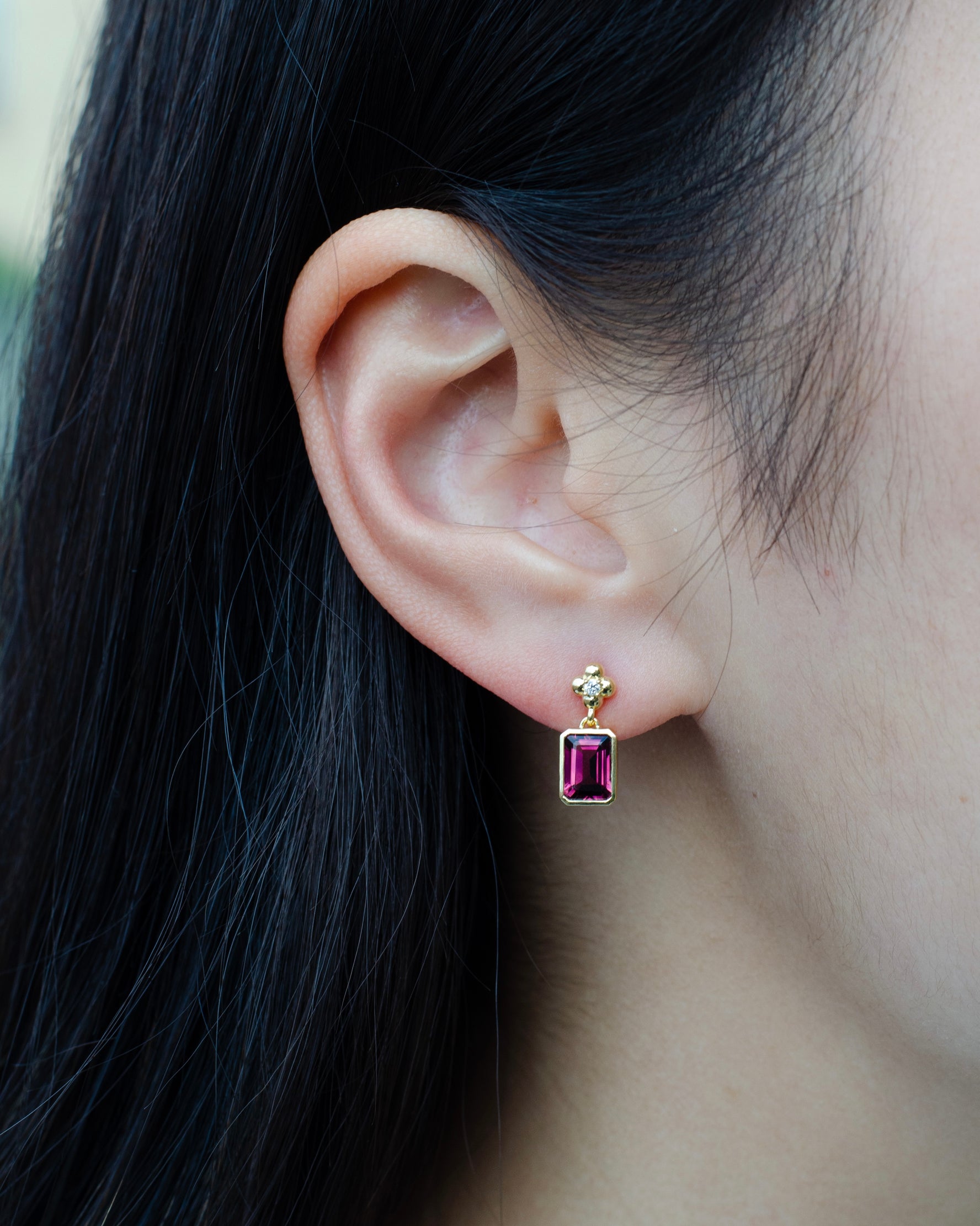 Dahlia - 18k Pink Tourmaline and Diamond Earrings