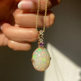 Poésie - 14k Opal Necklace with Diamonds & Sapphires