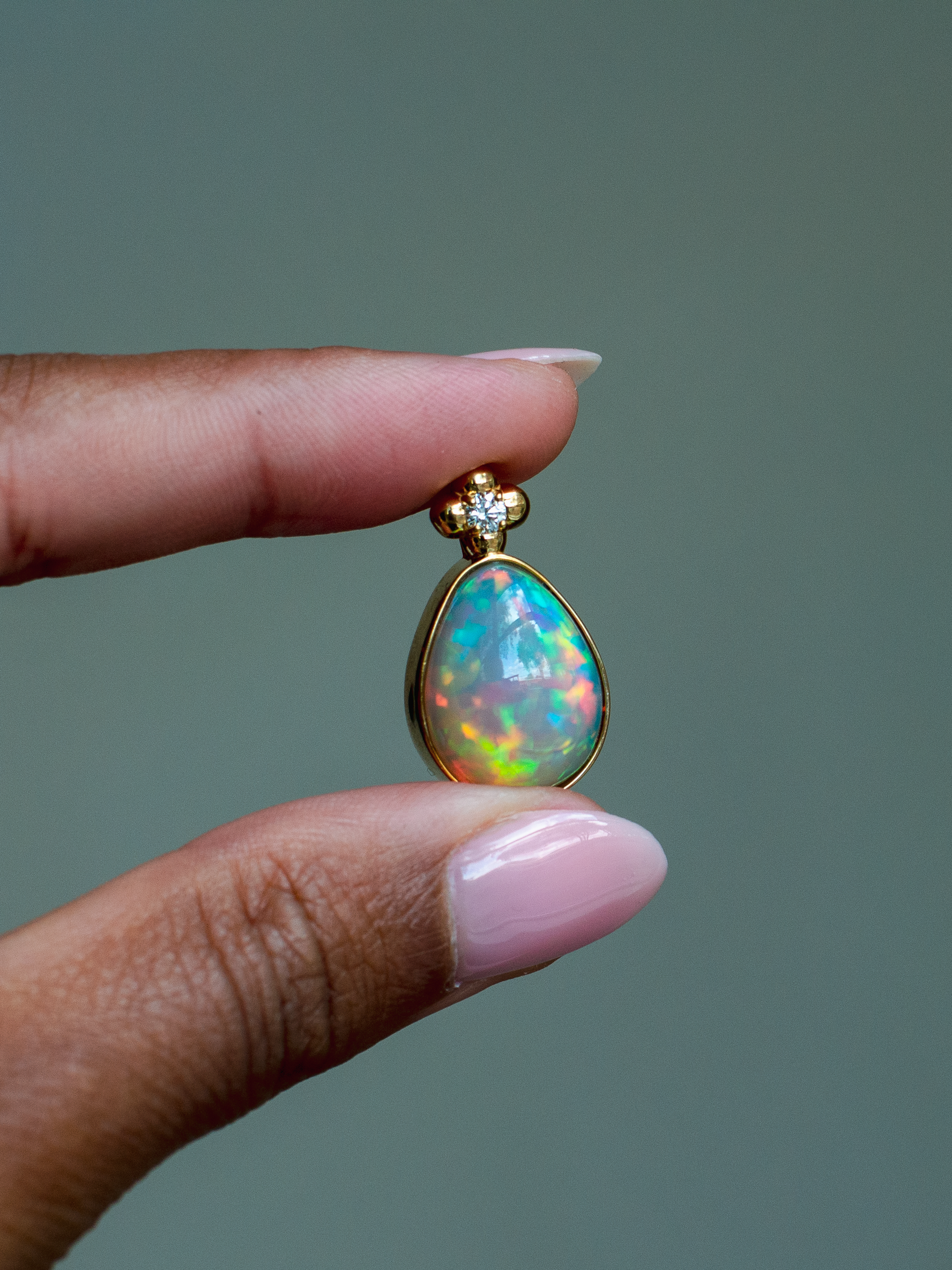 14k Opal and Diamond Pendant
