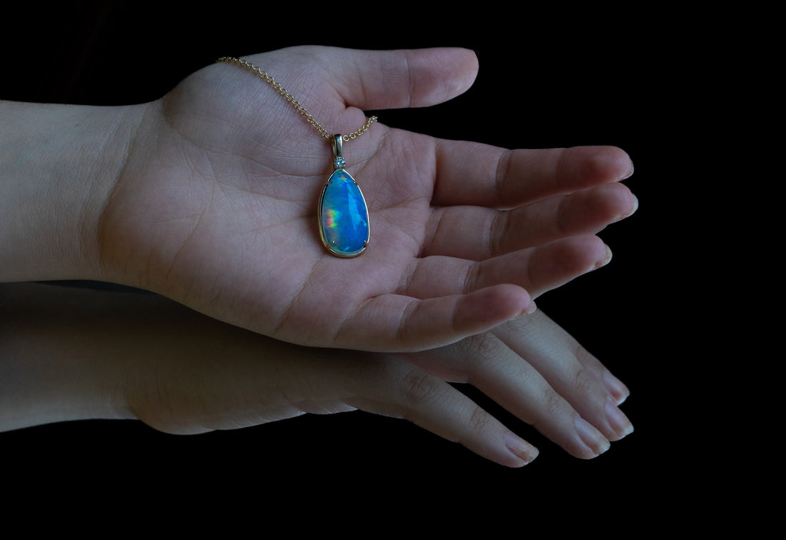The Azul Grand - 14k Opal and Diamond Pendant