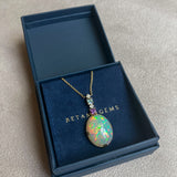 Poésie - 14k Opal Necklace with Diamonds & Sapphires