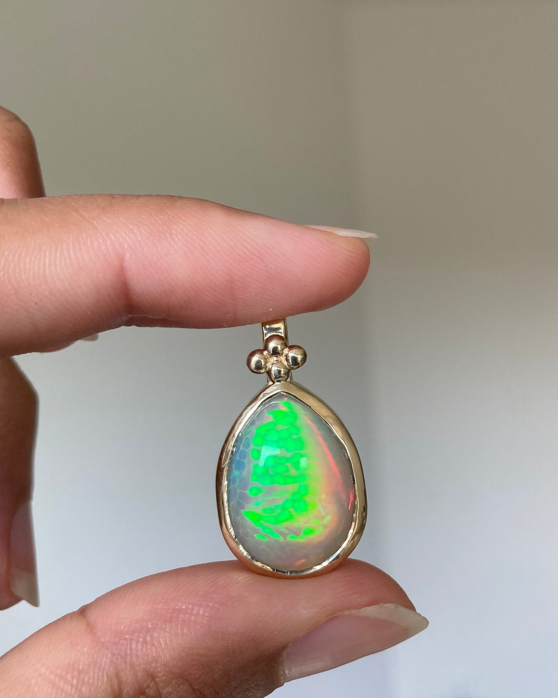 14k Ethiopian Honeycomb Opal Pendant with Gold Granules