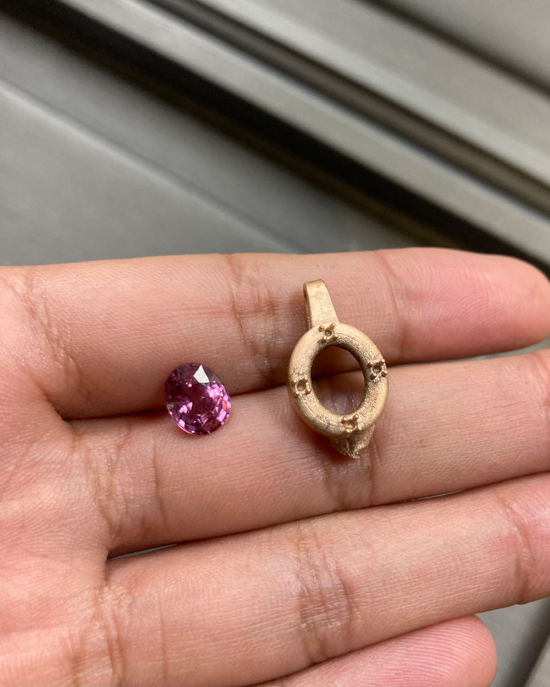 14k Pink Spinel and Orange Diamond Pendant