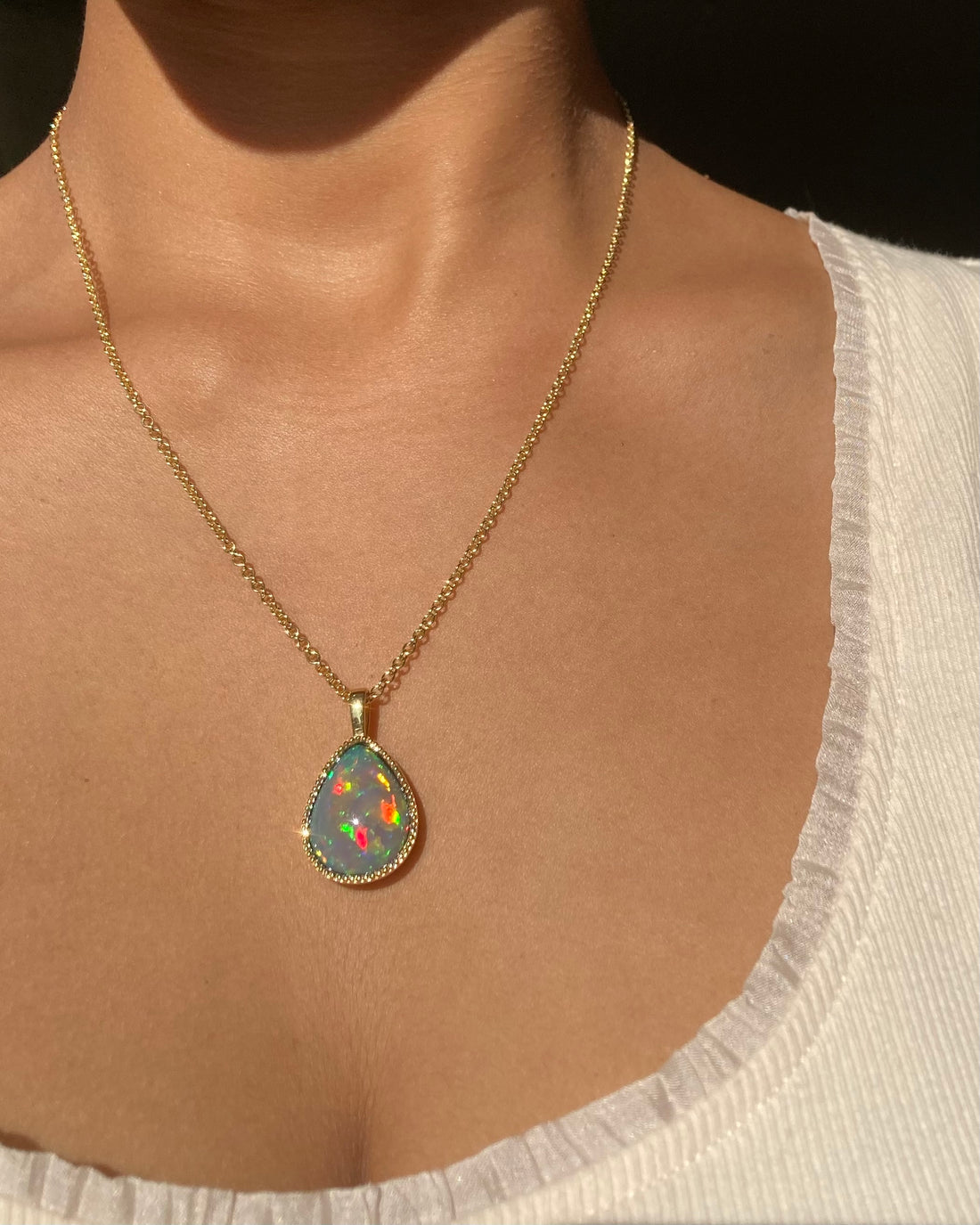 Ember - 14k Gold Opal Pendant with Milgrain