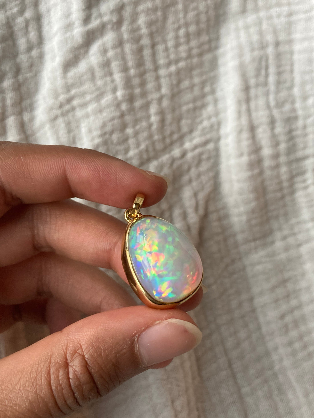 14k White Opal Pendant
