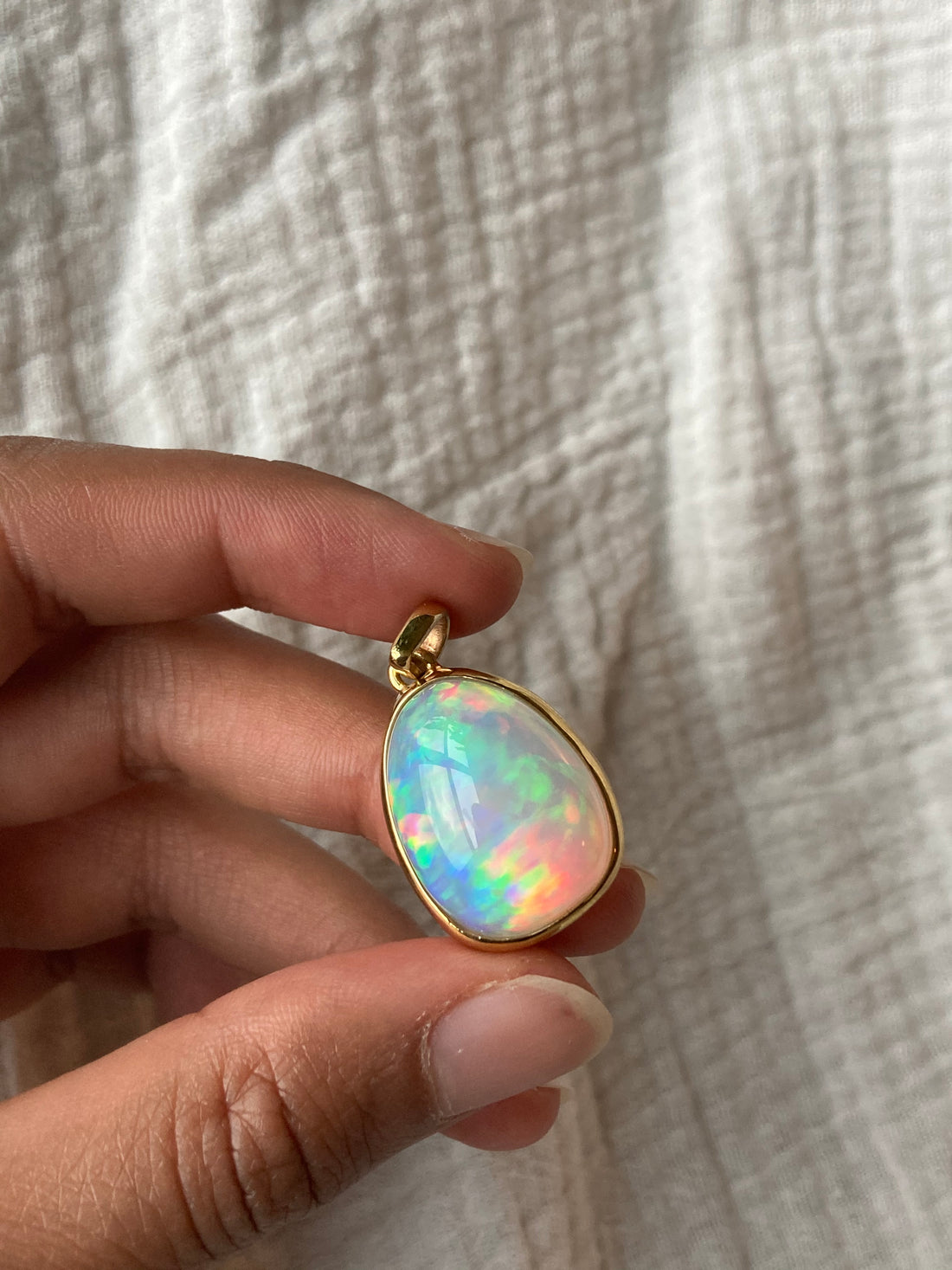 14k White Opal Pendant