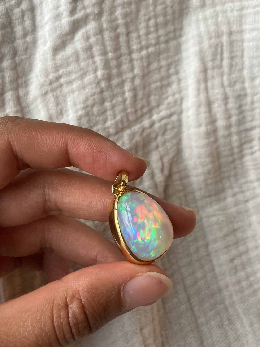 14k White Opal Pendant