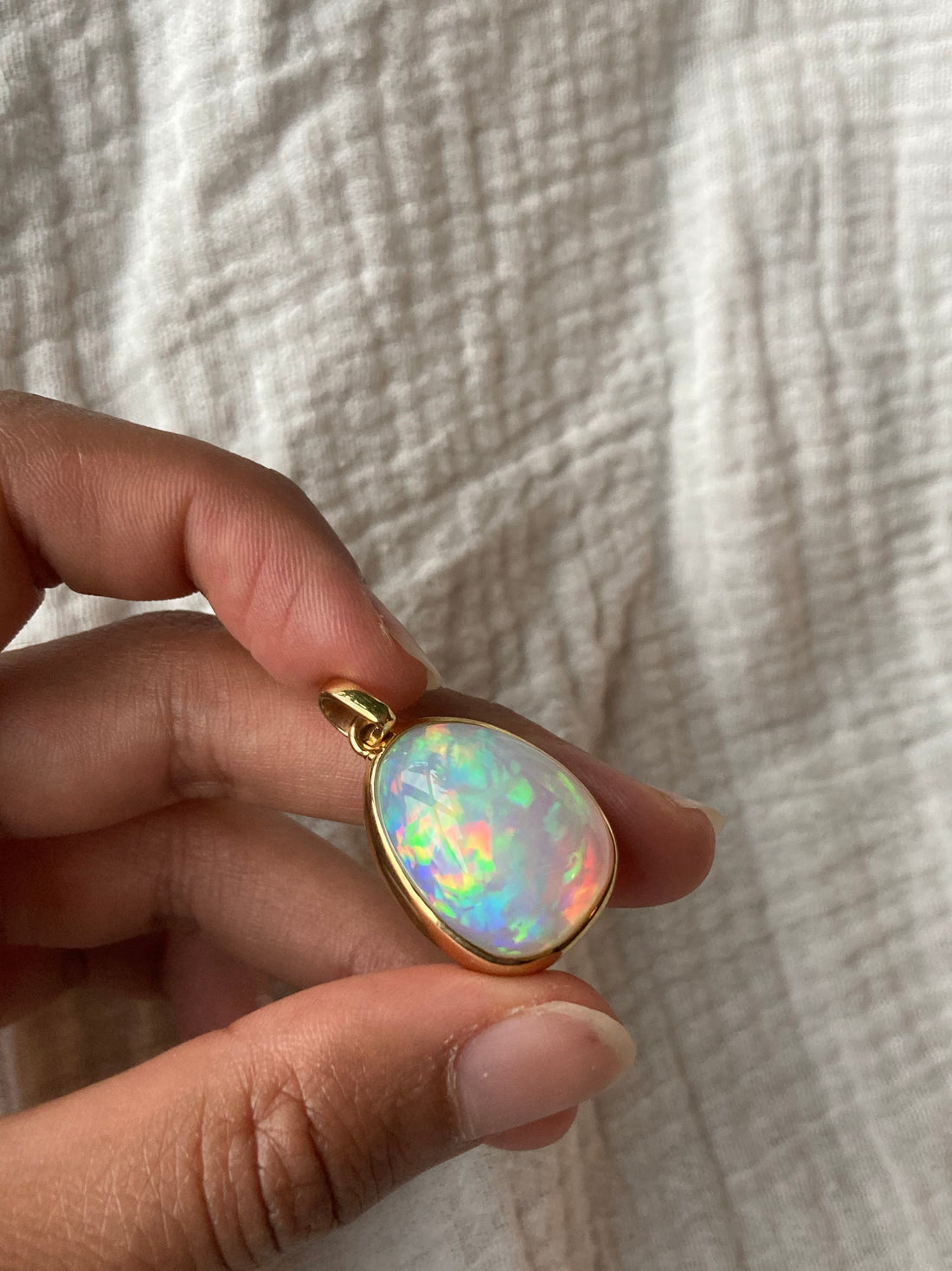 14k White Opal Pendant