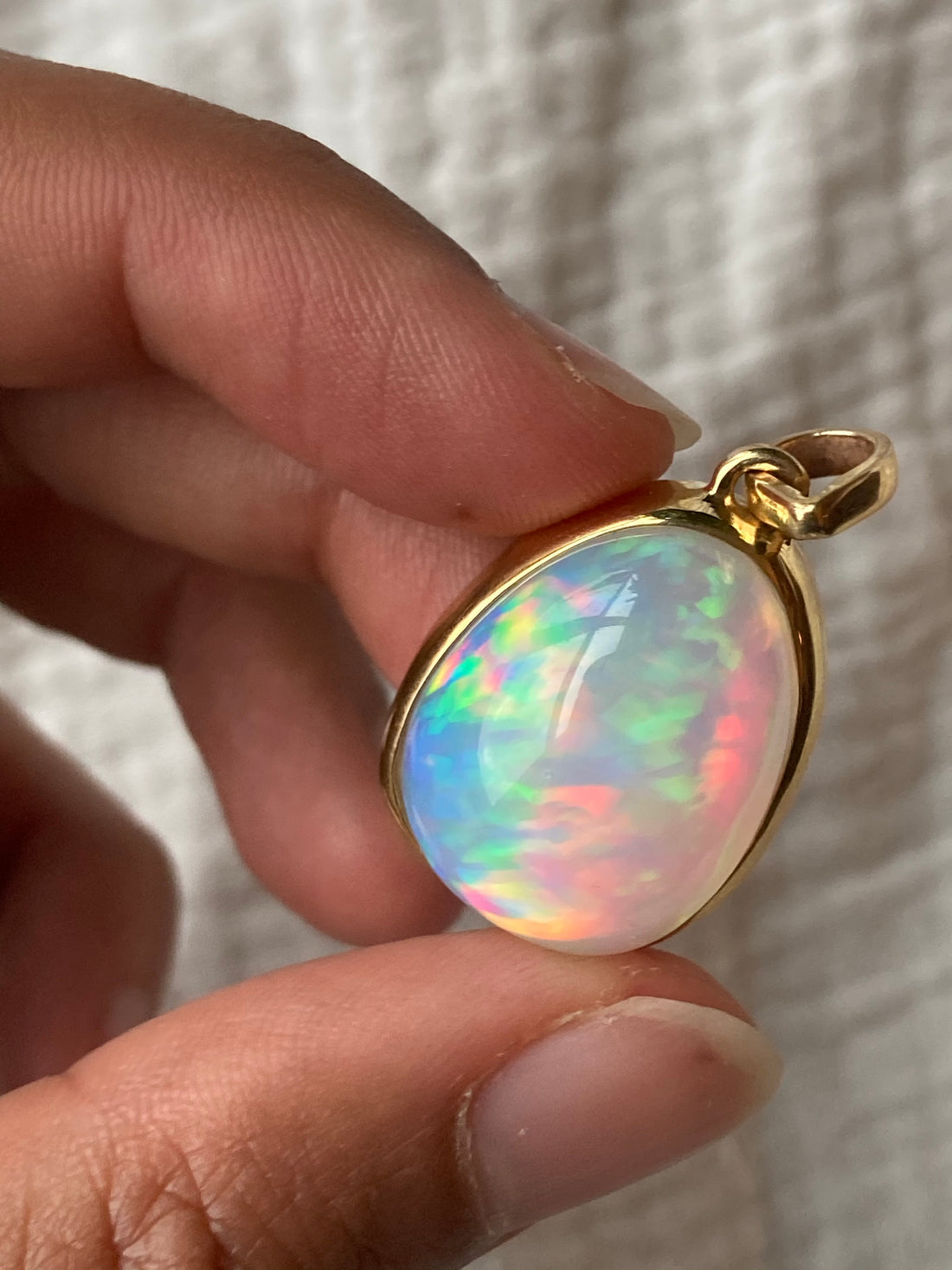 14k White Opal Pendant