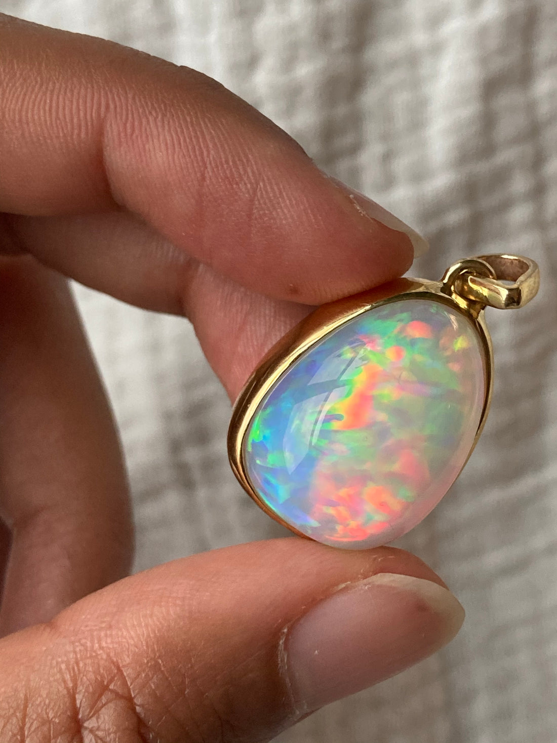 14k White Opal Pendant