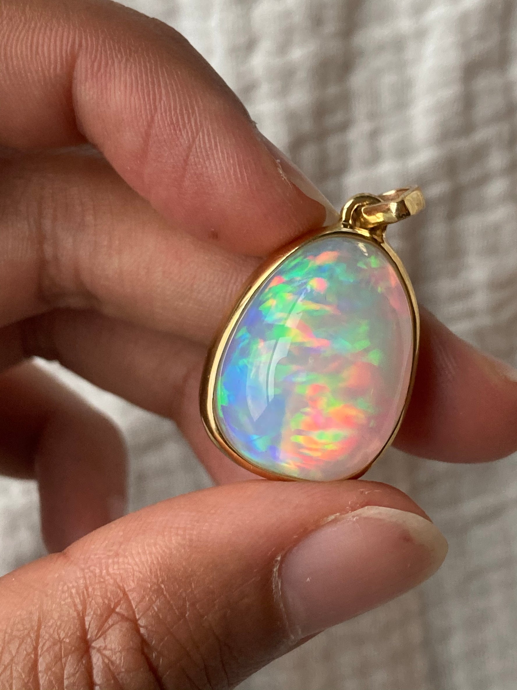 14k White Opal Pendant