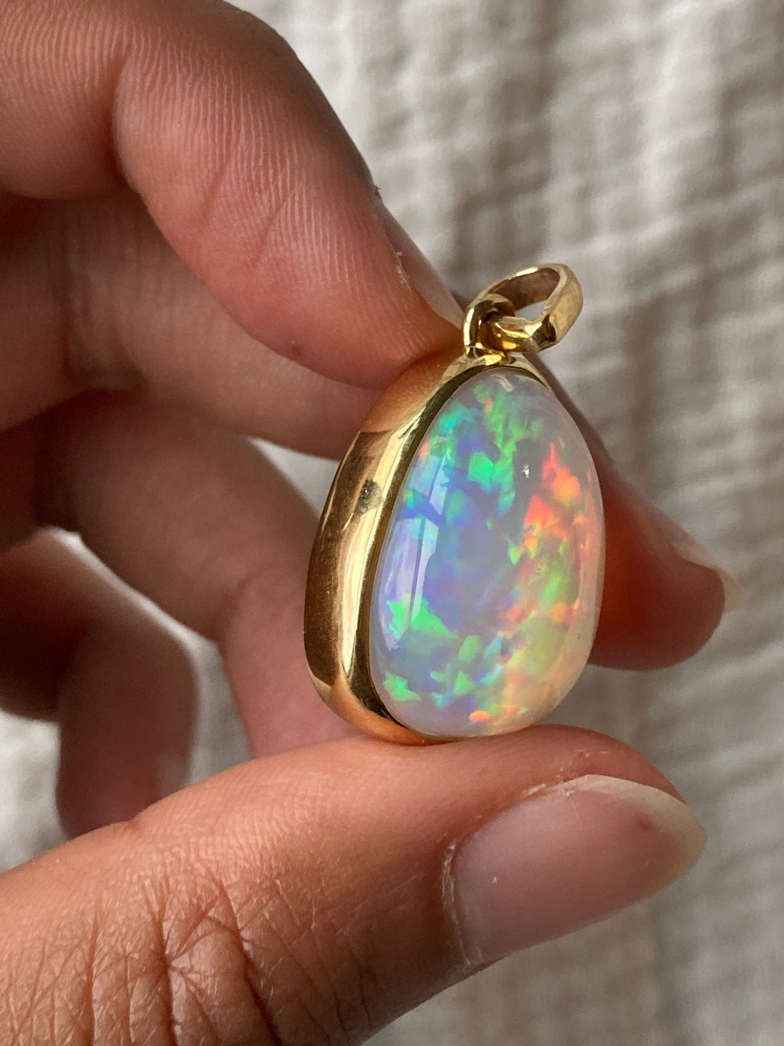 14k White Opal Pendant