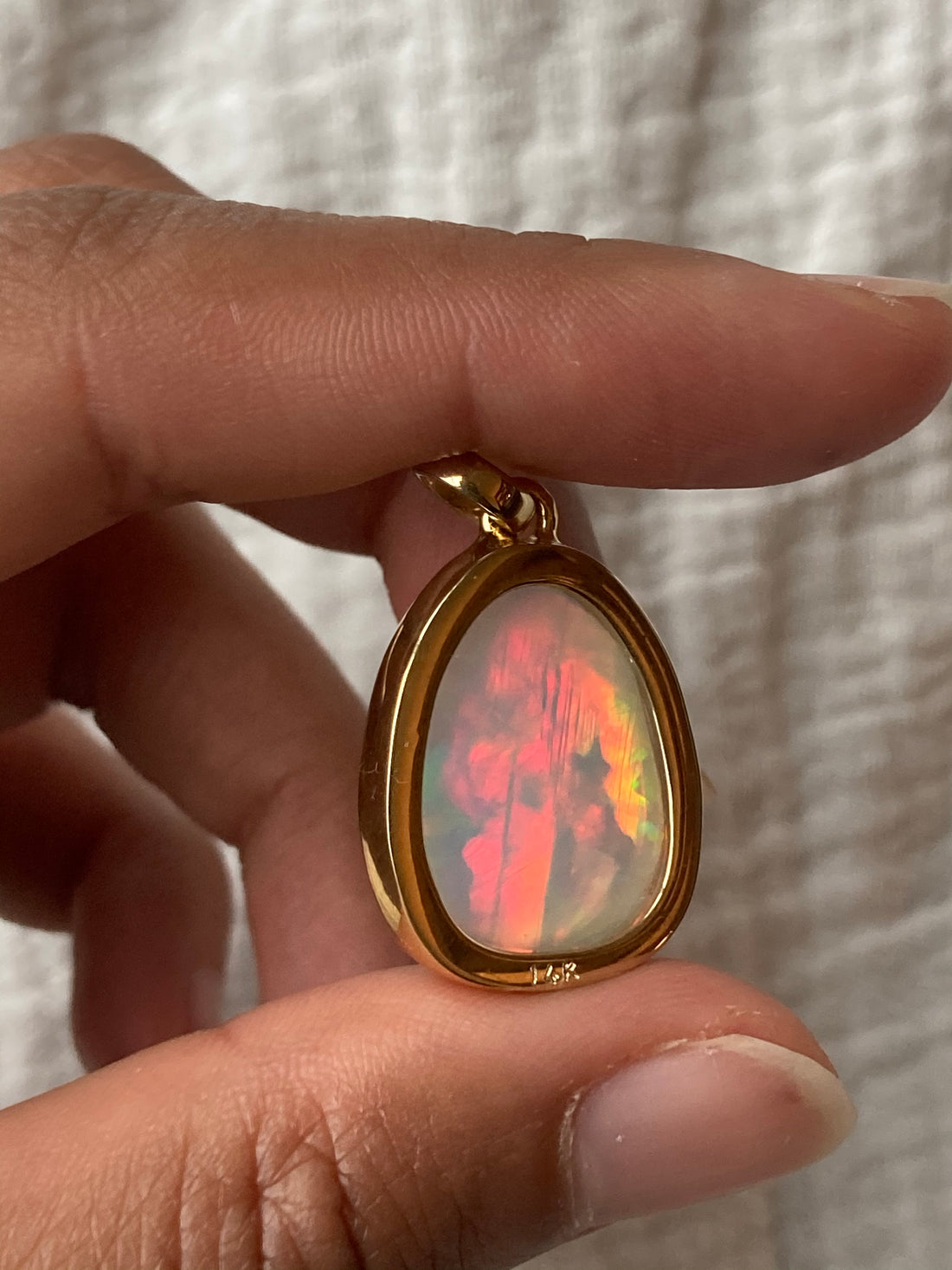 14k White Opal Pendant