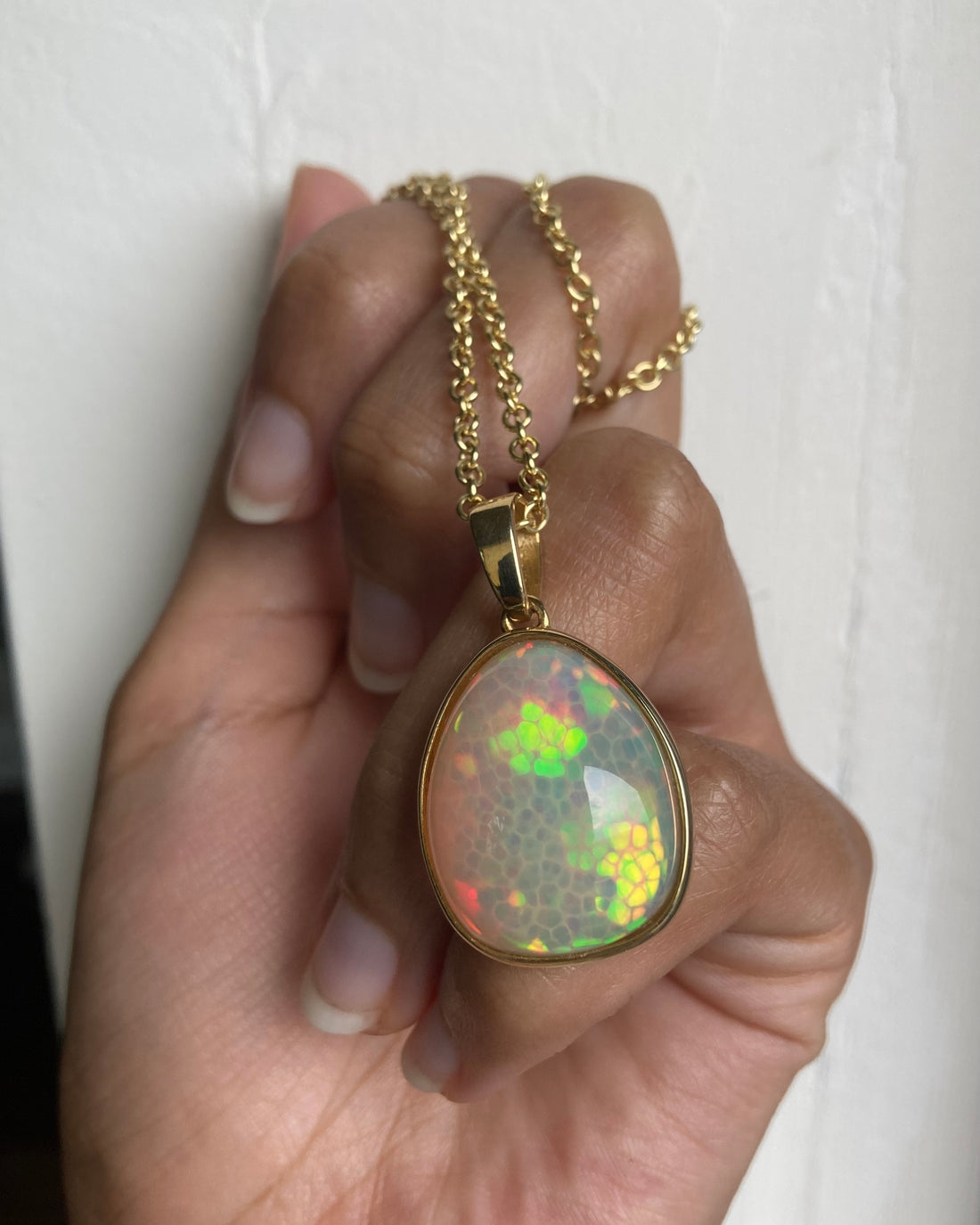 14k Honeycomb Opal Pendant
