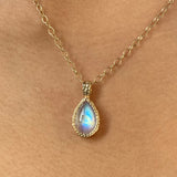 14k Hammered Moonstone Pendant
