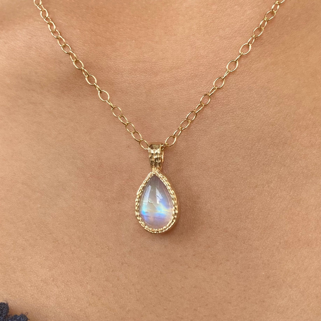 14k Hammered Moonstone Pendant