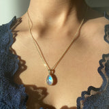 14k Hammered Moonstone Pendant