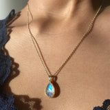 14k Hammered Moonstone Pendant