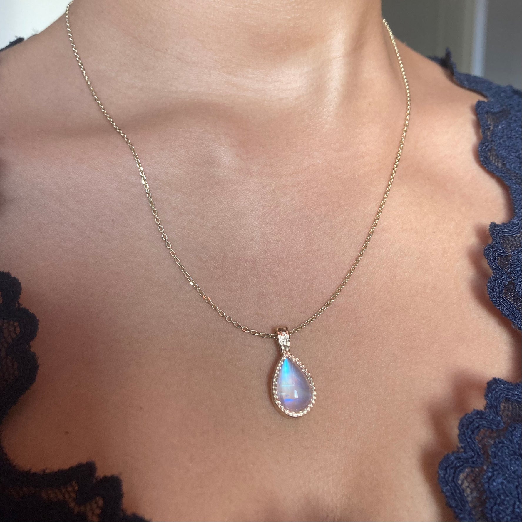 14k Hammered Moonstone Pendant