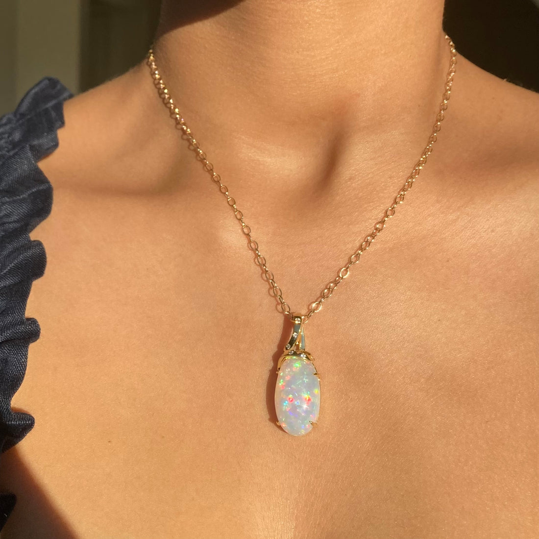 Ribbon - 18k Top Grade Opal and Diamond Pendant
